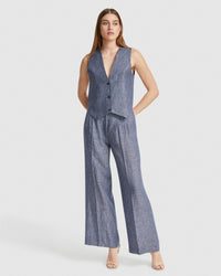 VIENNA PINSTRIPE LINEN WAISTCOAT WOMENS SUITS JKTS COATS