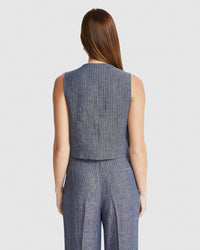 VIENNA PINSTRIPE LINEN WAISTCOAT WOMENS SUITS JKTS COATS