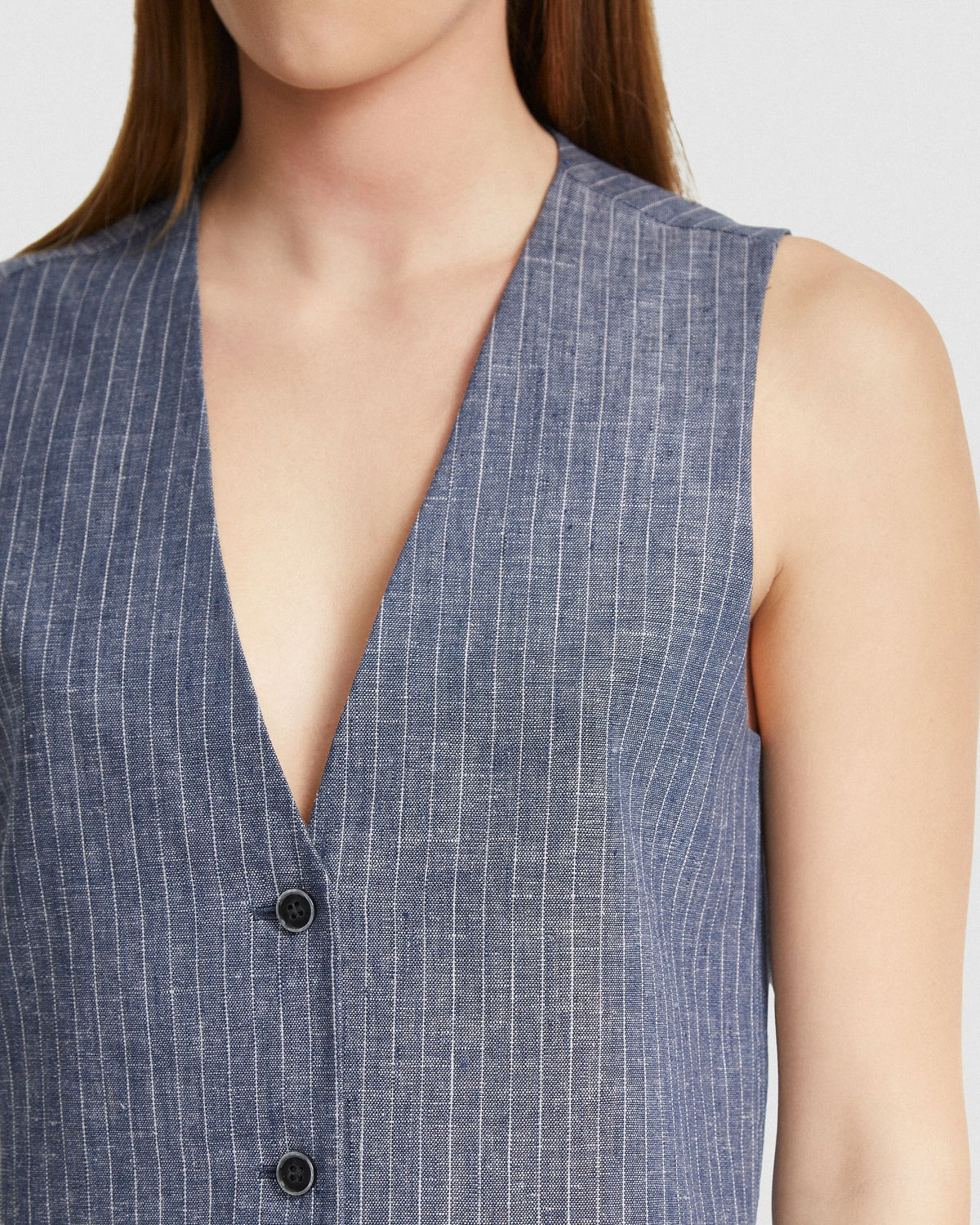 VIENNA PINSTRIPE LINEN WAISTCOAT WOMENS SUITS JKTS COATS