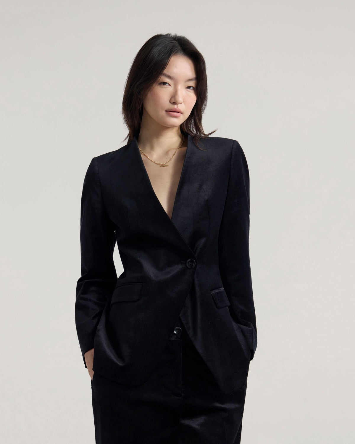 Raffi Velvet Collarless Blazer WOMENS SUITS JKTS COATS