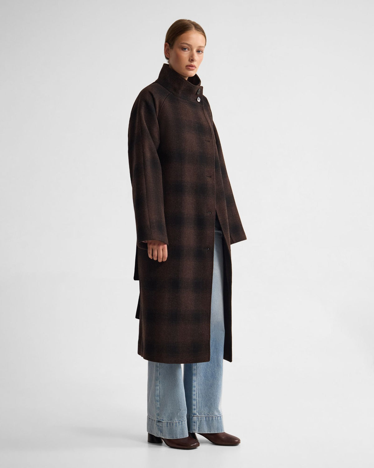 Edi Check Funnel Collar Wool Coat WOMENS SUITS JKTS COATS