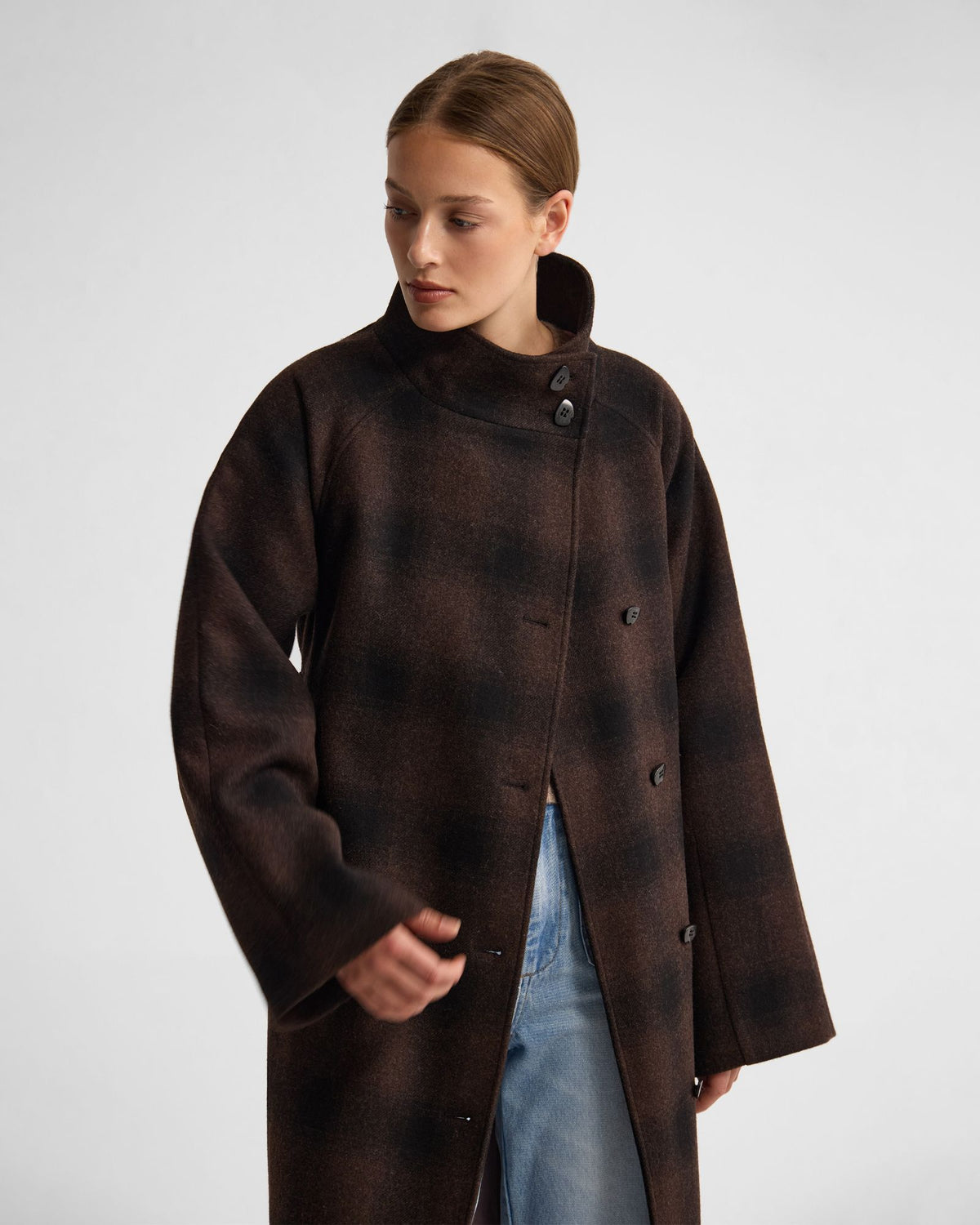 Edi Check Funnel Collar Wool Coat WOMENS SUITS JKTS COATS