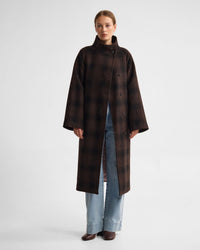 Edi Check Funnel Collar Wool Coat WOMENS SUITS JKTS COATS