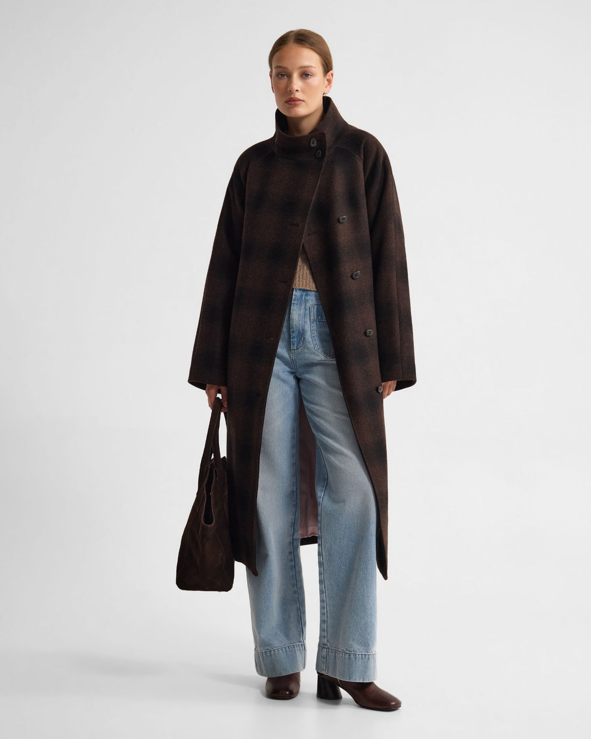 Edi Check Funnel Collar Wool Coat WOMENS SUITS JKTS COATS
