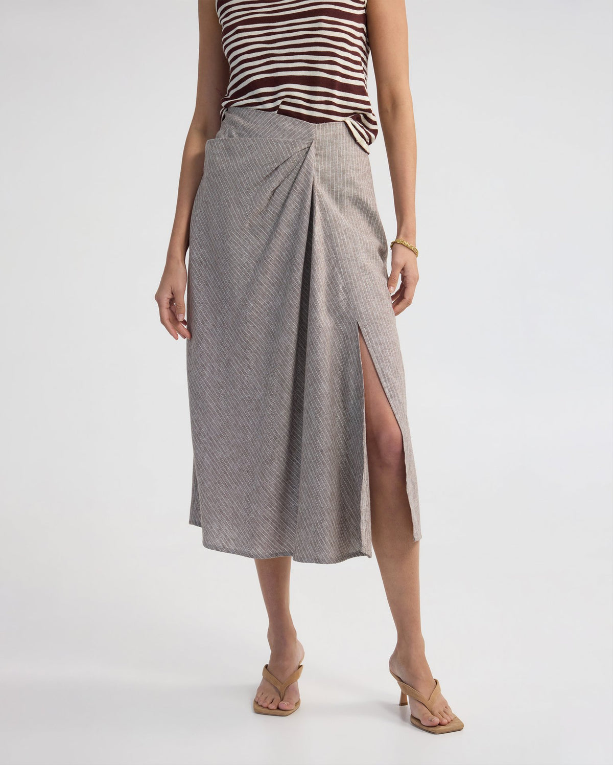 Nadia Linen Blend Pinstriped Skirt WOMENS SKIRTS