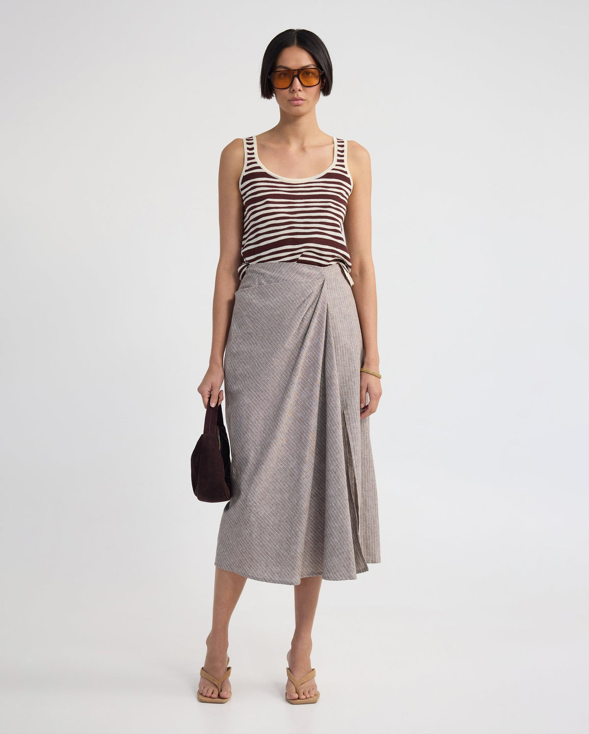 Nadia Linen Blend Pinstriped Skirt WOMENS SKIRTS
