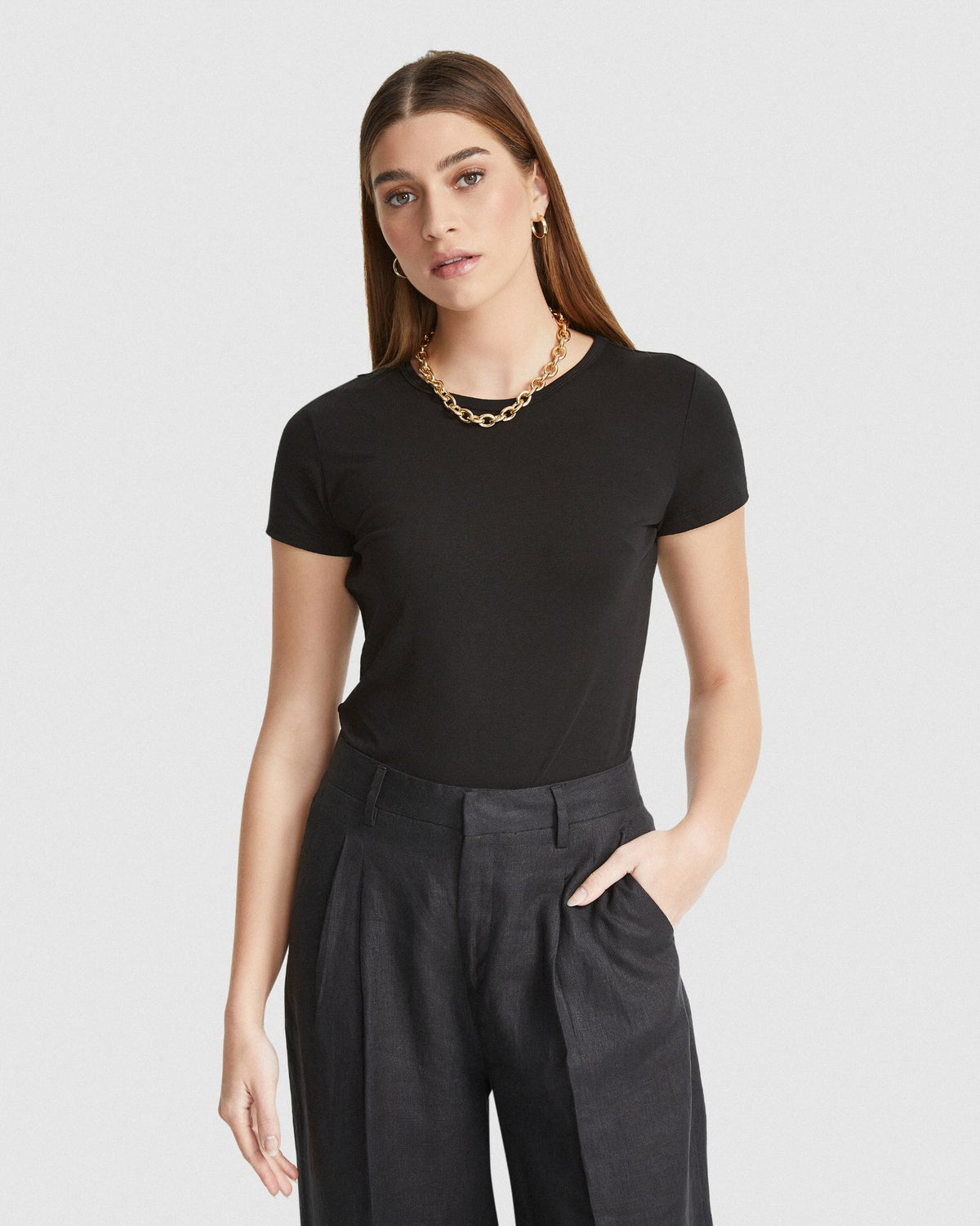 IMOGEN FINE KNIT CREW NECK T-SHIRT WOMENS TOPS