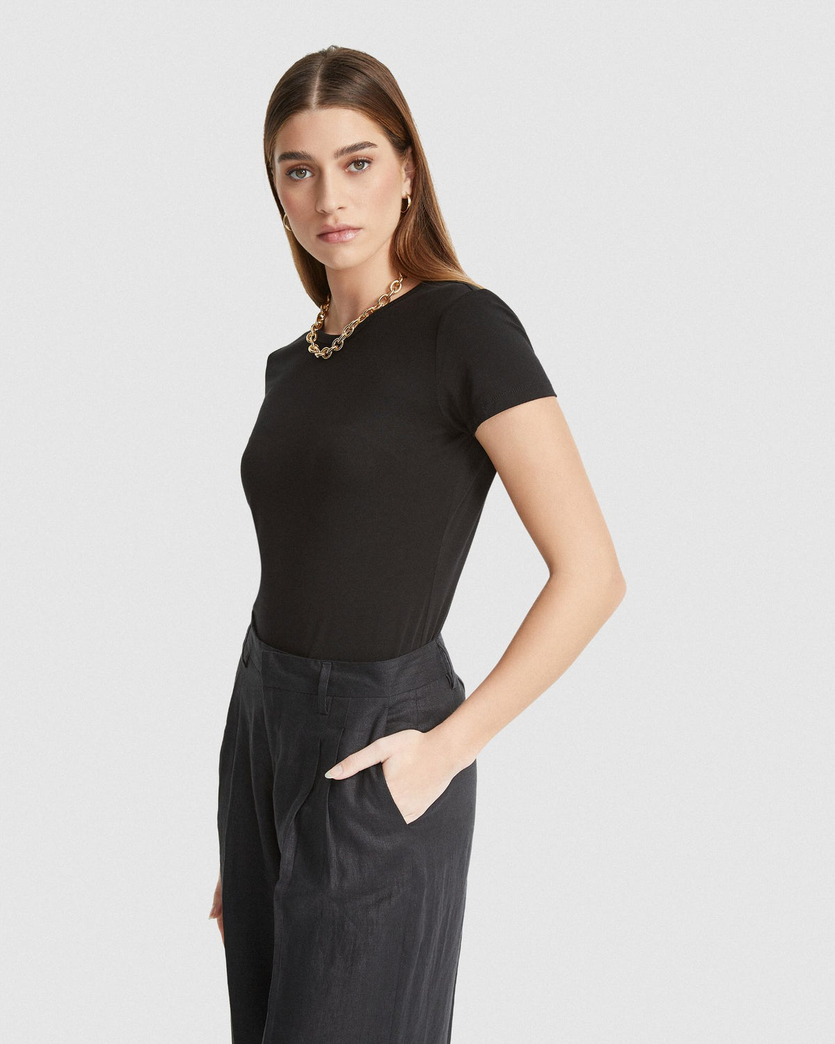 IMOGEN FINE KNIT CREW NECK T-SHIRT WOMENS TOPS