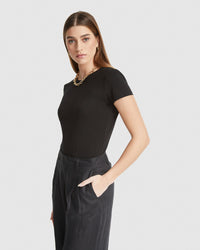 IMOGEN FINE KNIT CREW NECK T-SHIRT WOMENS TOPS