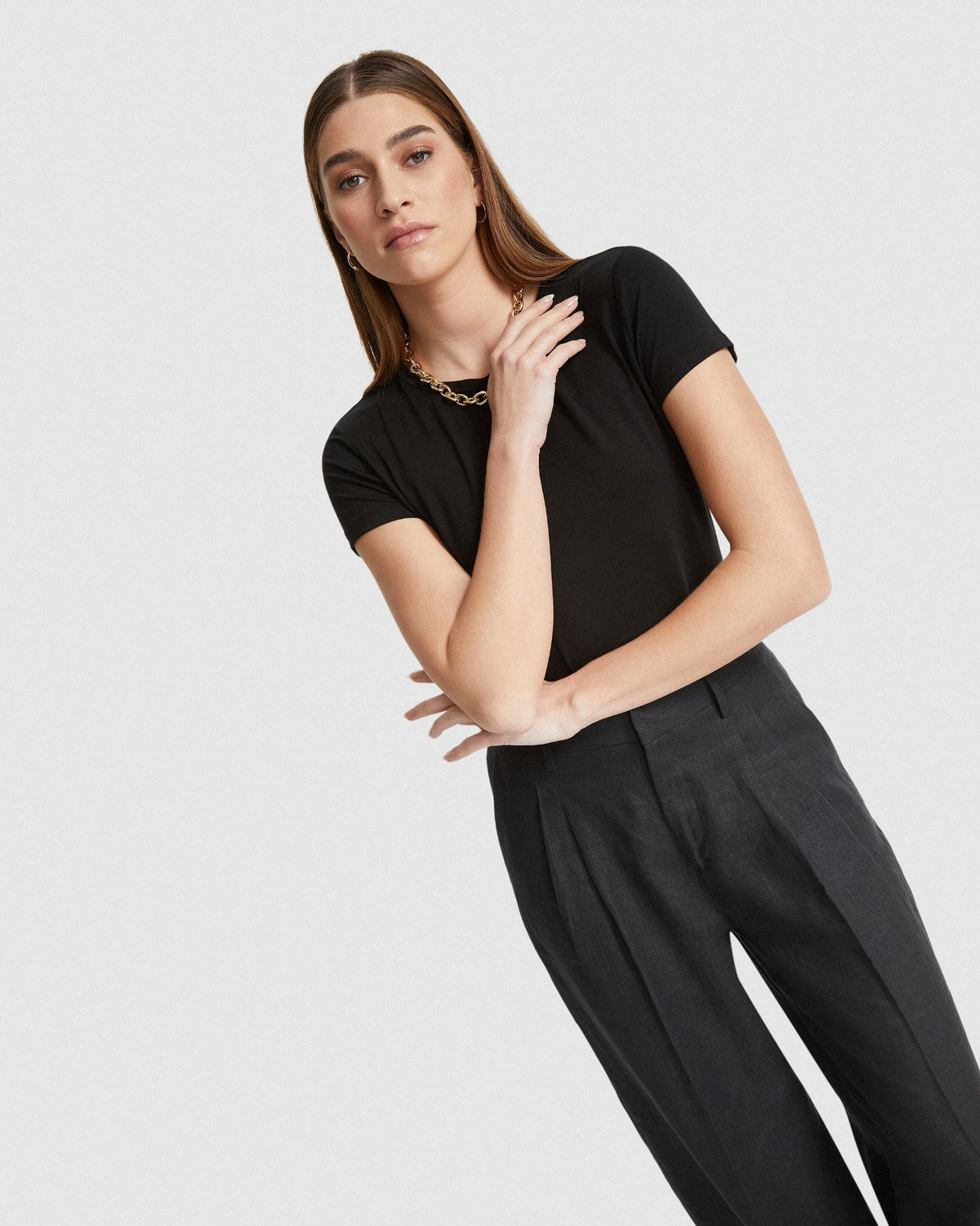 IMOGEN FINE KNIT CREW NECK T-SHIRT WOMENS TOPS