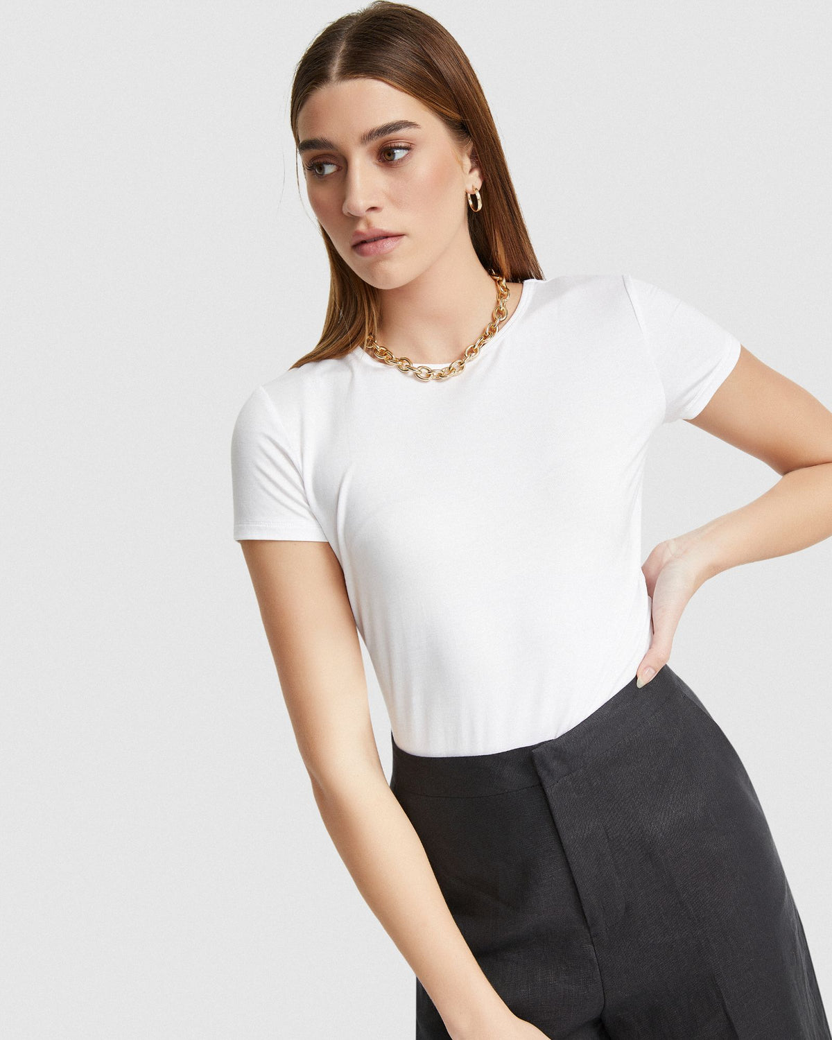 IMOGEN FINE KNIT CREW NECK T-SHIRT WOMENS TOPS