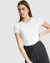 IMOGEN FINE KNIT CREW NECK T-SHIRT WOMENS TOPS