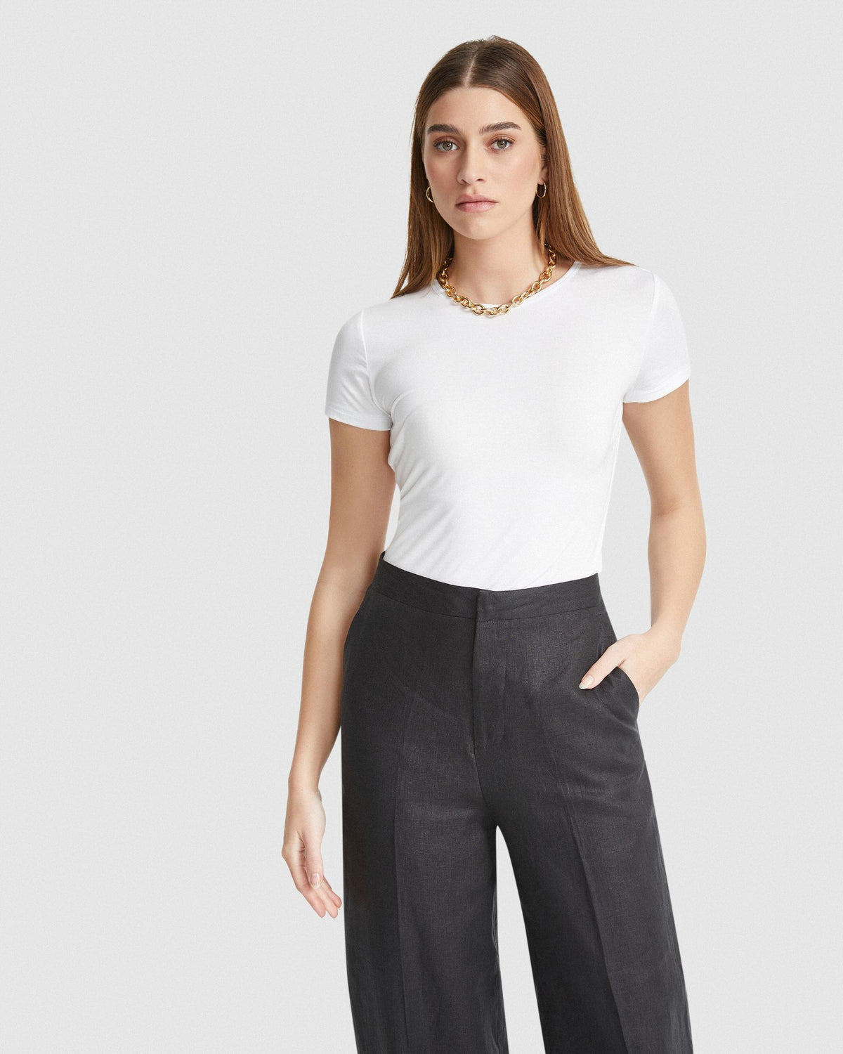 IMOGEN FINE KNIT CREW NECK T-SHIRT WOMENS TOPS