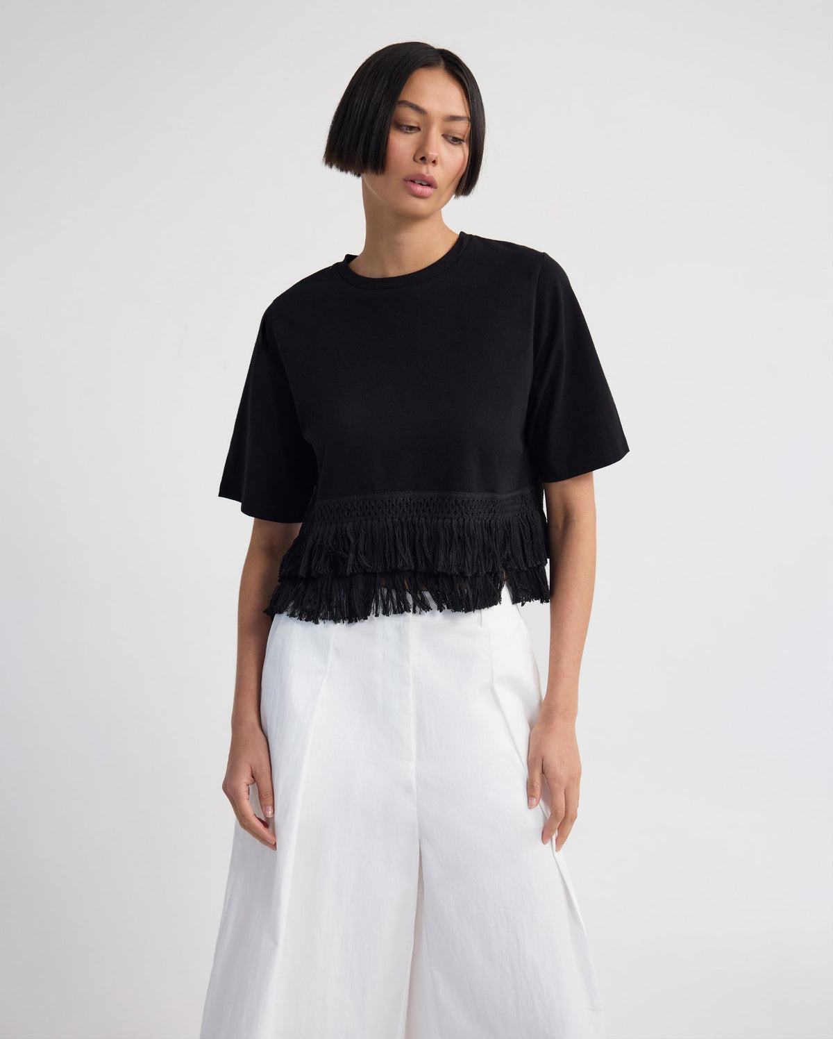 Bria Cotton Fringe Trim T-Shirt WOMENS TOPS