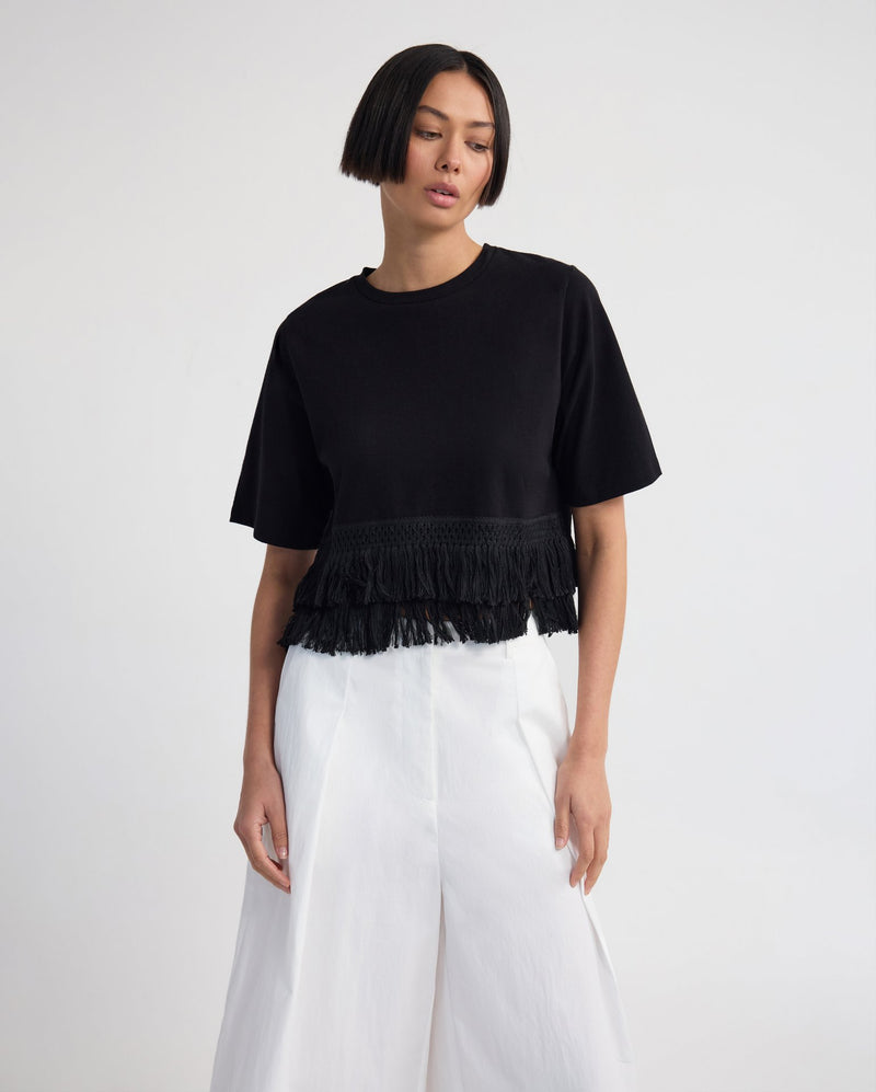 Bria Cotton Fringe Trim T-Shirt WOMENS TOPS