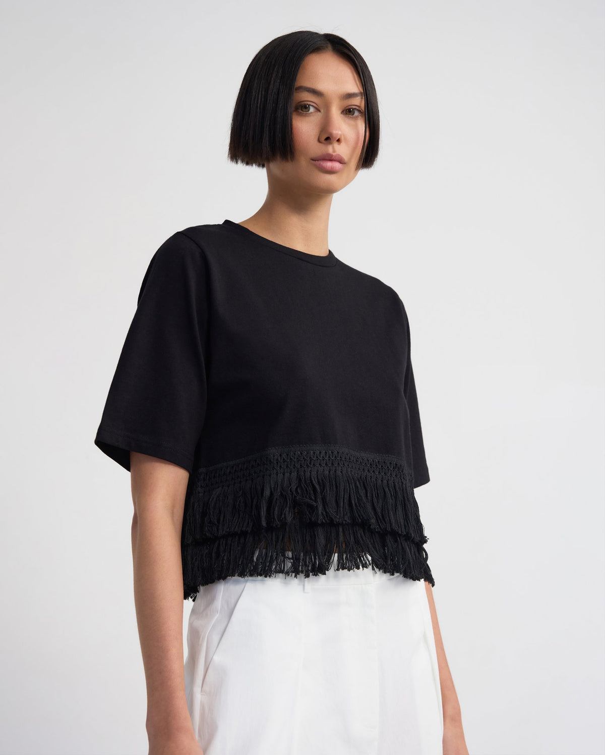 Bria Cotton Fringe Trim T-Shirt WOMENS TOPS