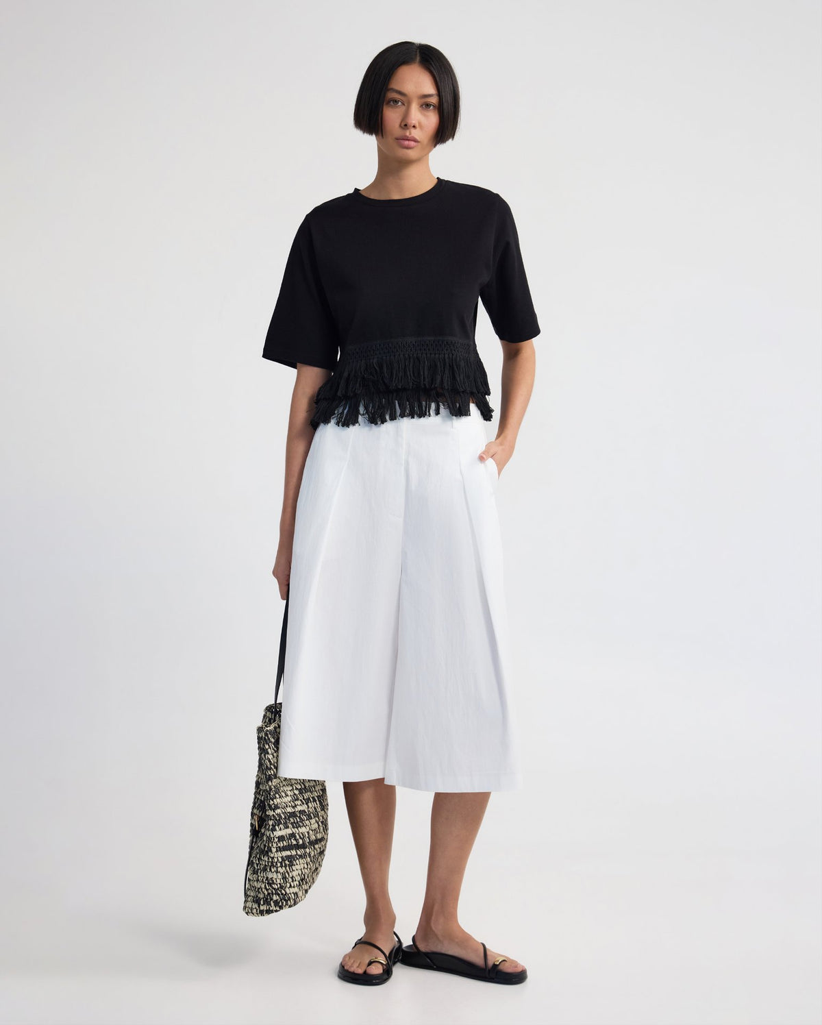 Bria Cotton Fringe Trim T-Shirt WOMENS TOPS