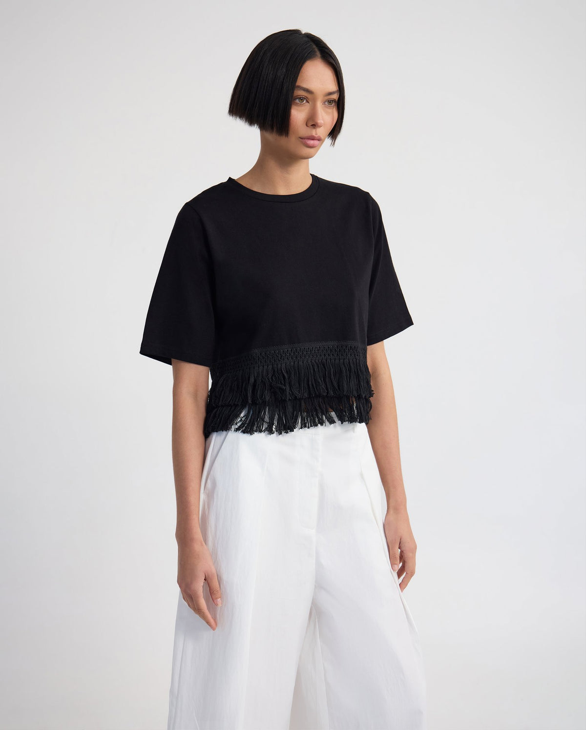 Bria Cotton Fringe Trim T-Shirt WOMENS TOPS