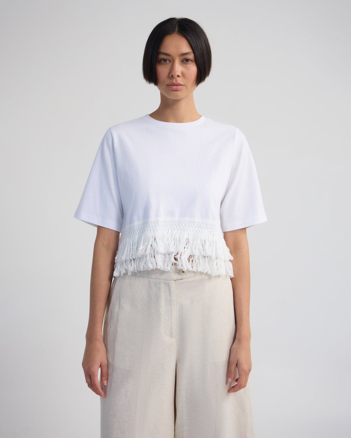 Bria Cotton Fringe Trim T-Shirt WOMENS TOPS