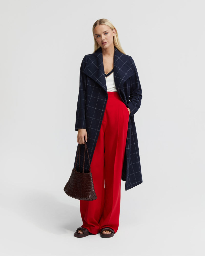 Gia Wool Rich Tie Waist Check Coat