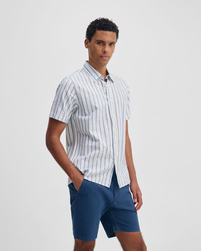 Leyton Short Sleeve Stripe Linen Shirt MENS SHIRTS