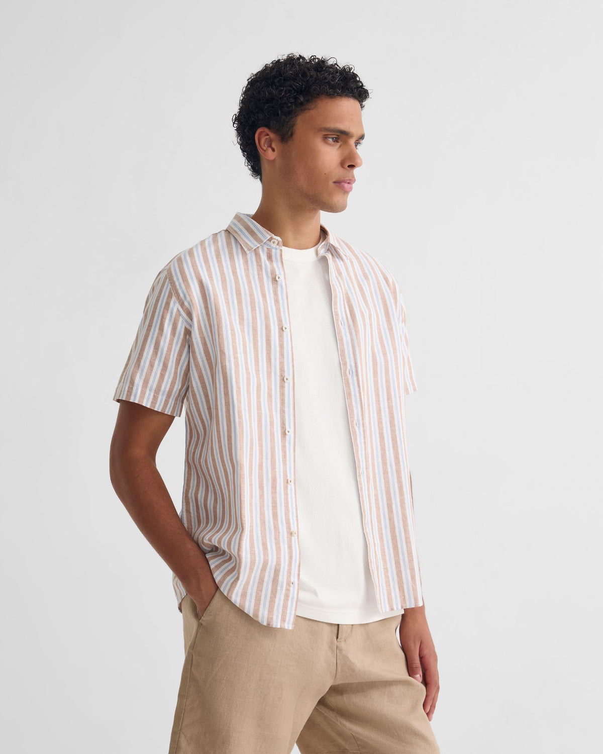 Leyton Short Sleeve Stripe Linen Shirt MENS SHIRTS