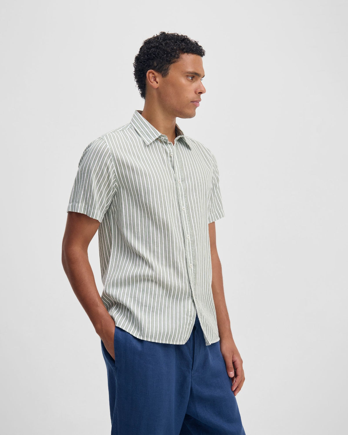 Leyton Short Sleeve Stripe Linen Shirt MENS SHIRTS