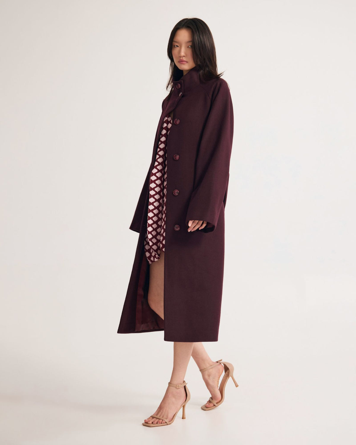 Edi Checked Funnel Collar Coat WOMENS SUITS JKTS COATS