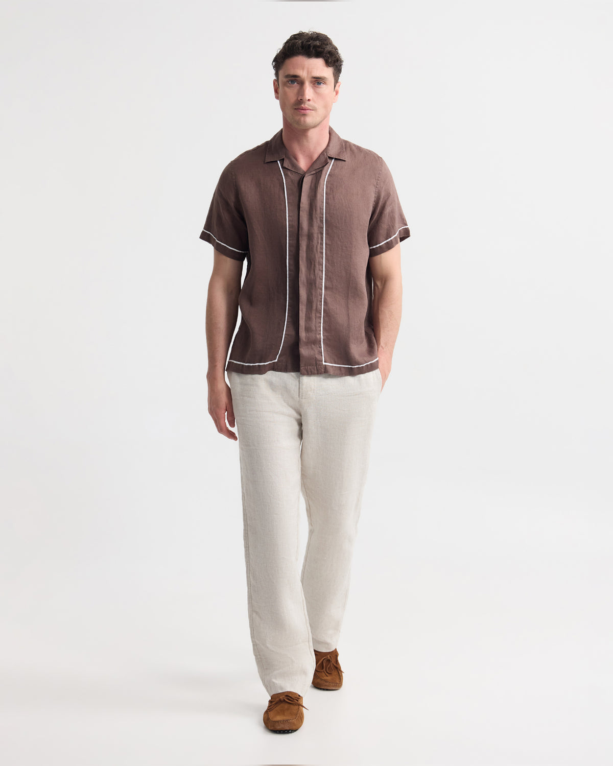 Cooper Short Sleeve French Linen Piping Shirt MENS SHIRTS