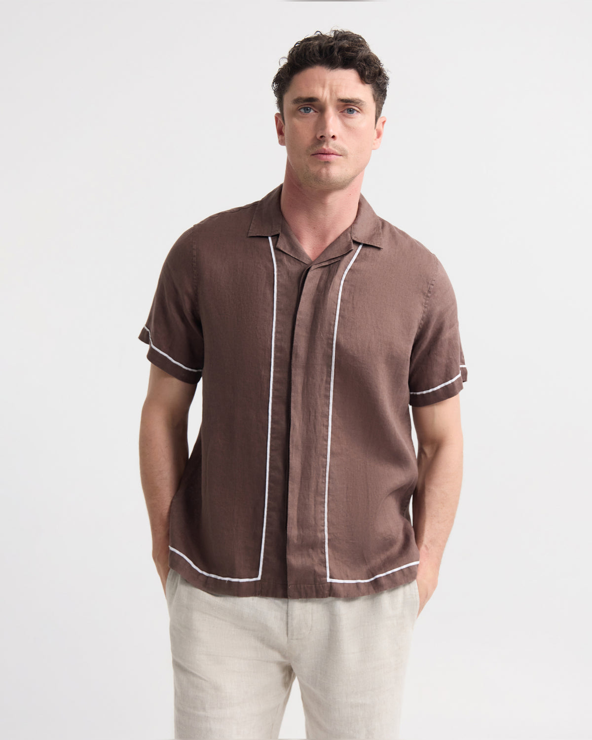Cooper Short Sleeve French Linen Piping Shirt MENS SHIRTS