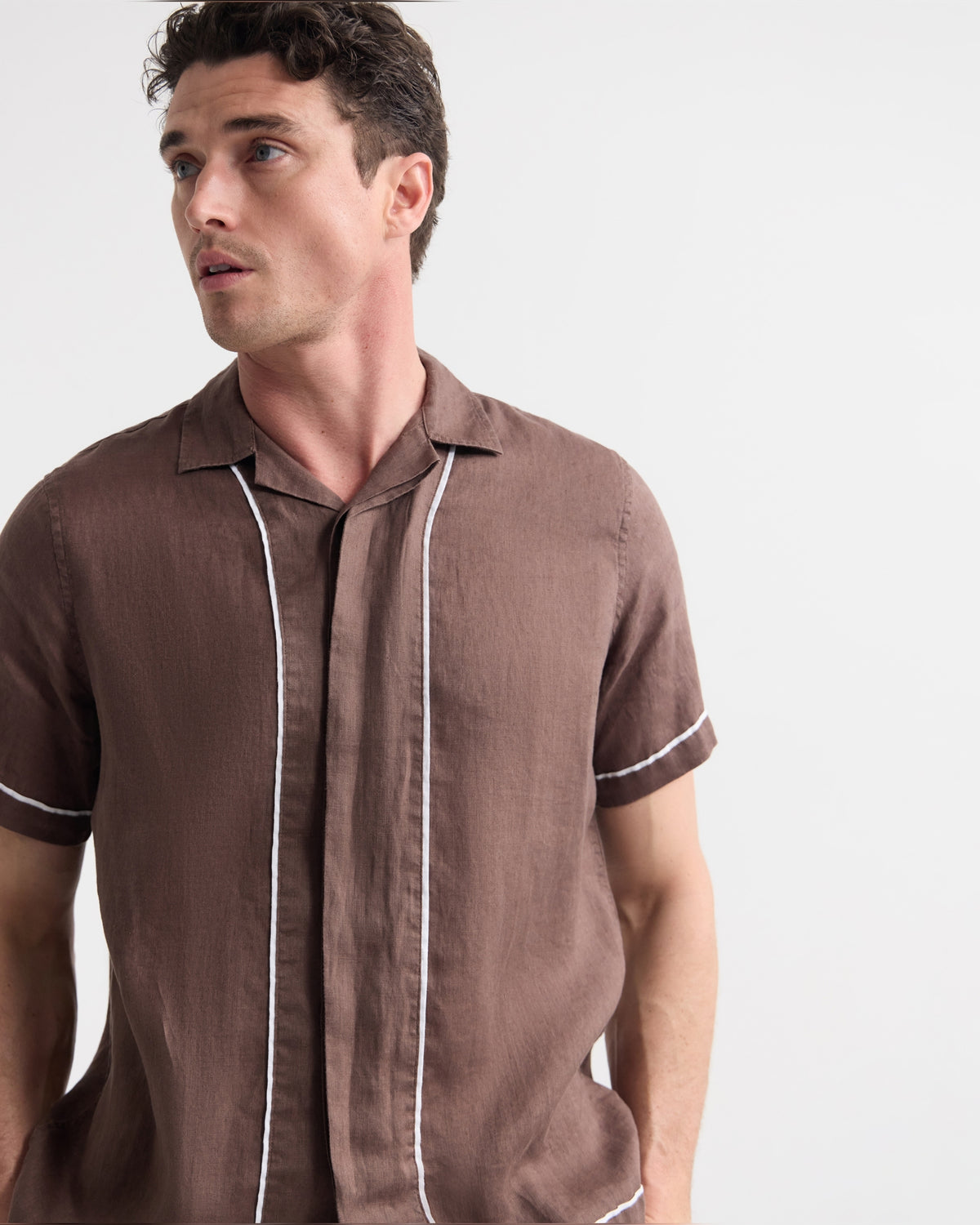 Cooper Short Sleeve French Linen Piping Shirt MENS SHIRTS