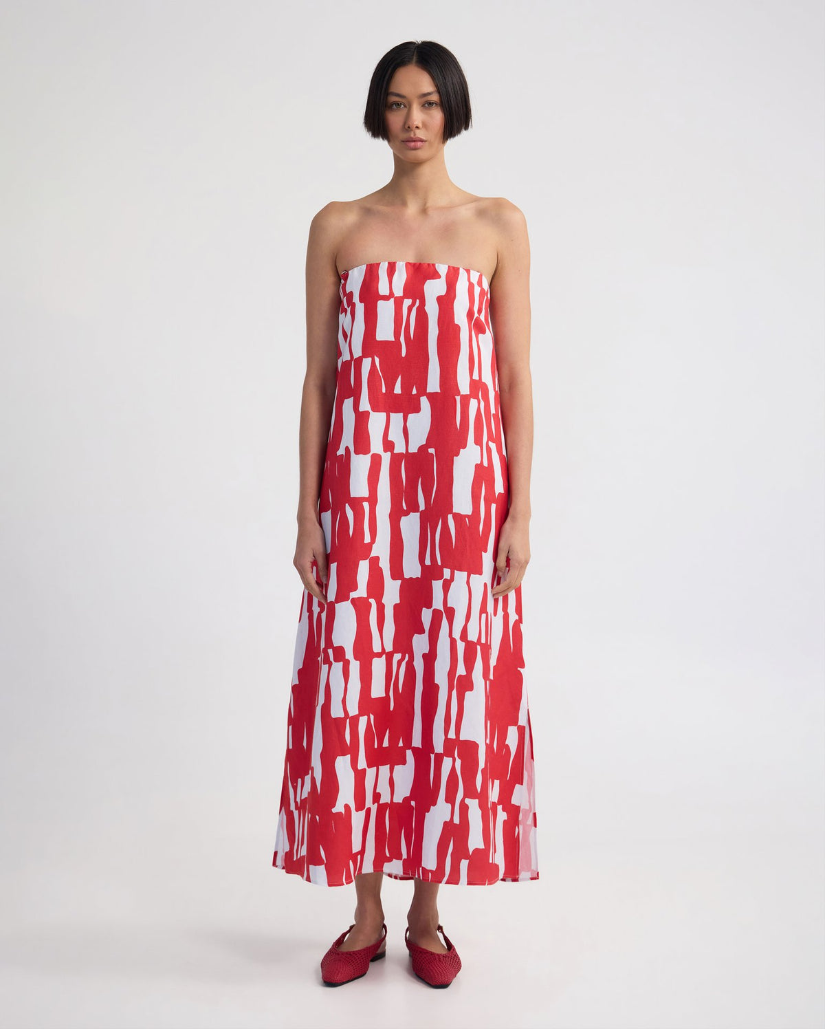 Cara Strapless Linen Printed Dress WOMENS DRESSES