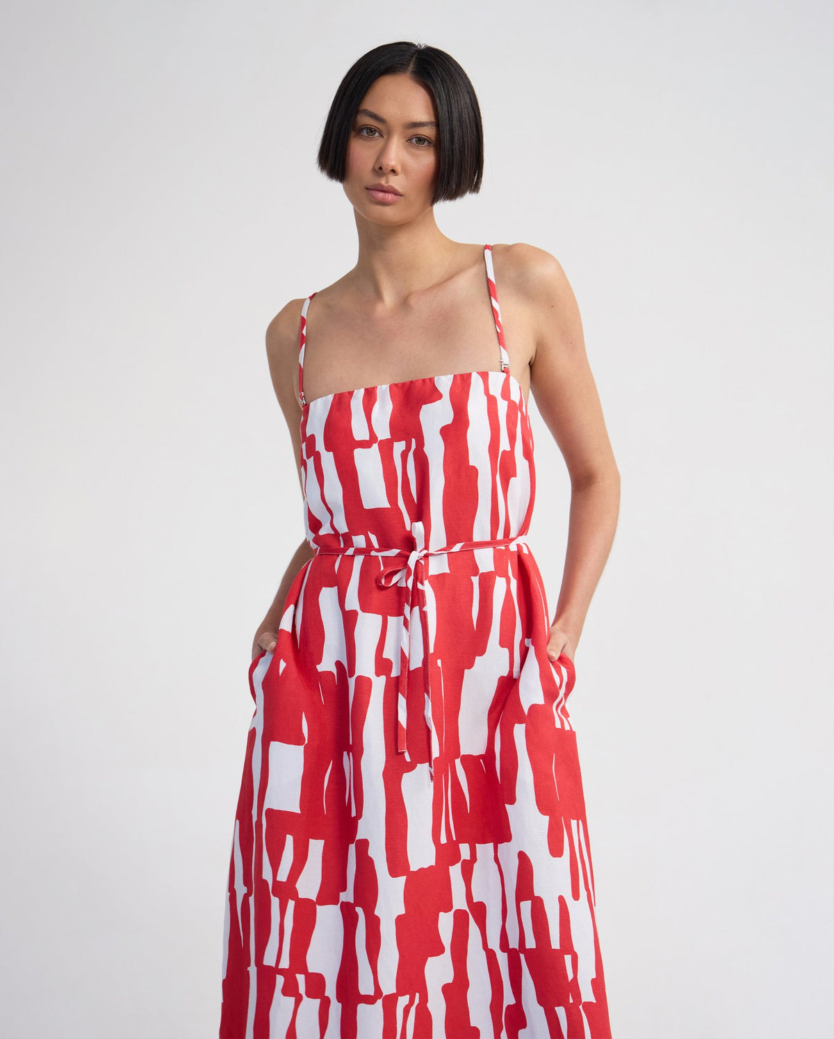 Cara Strapless Linen Printed Dress WOMENS DRESSES