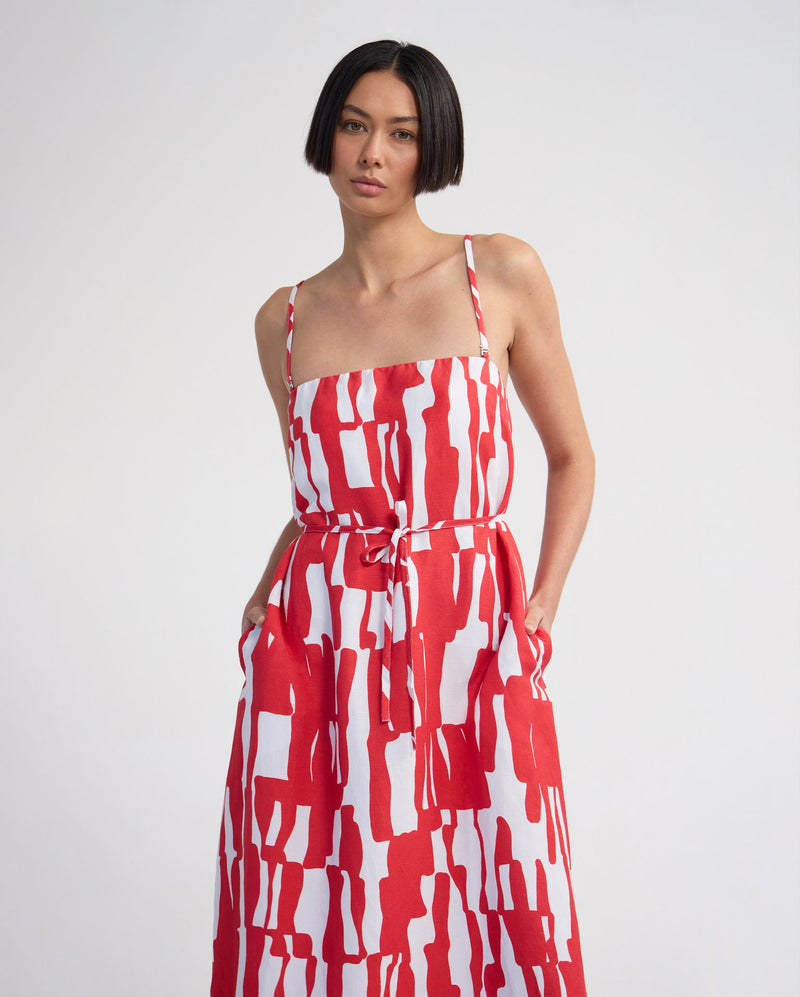 Cara Strapless Linen Printed Dress WOMENS DRESSES