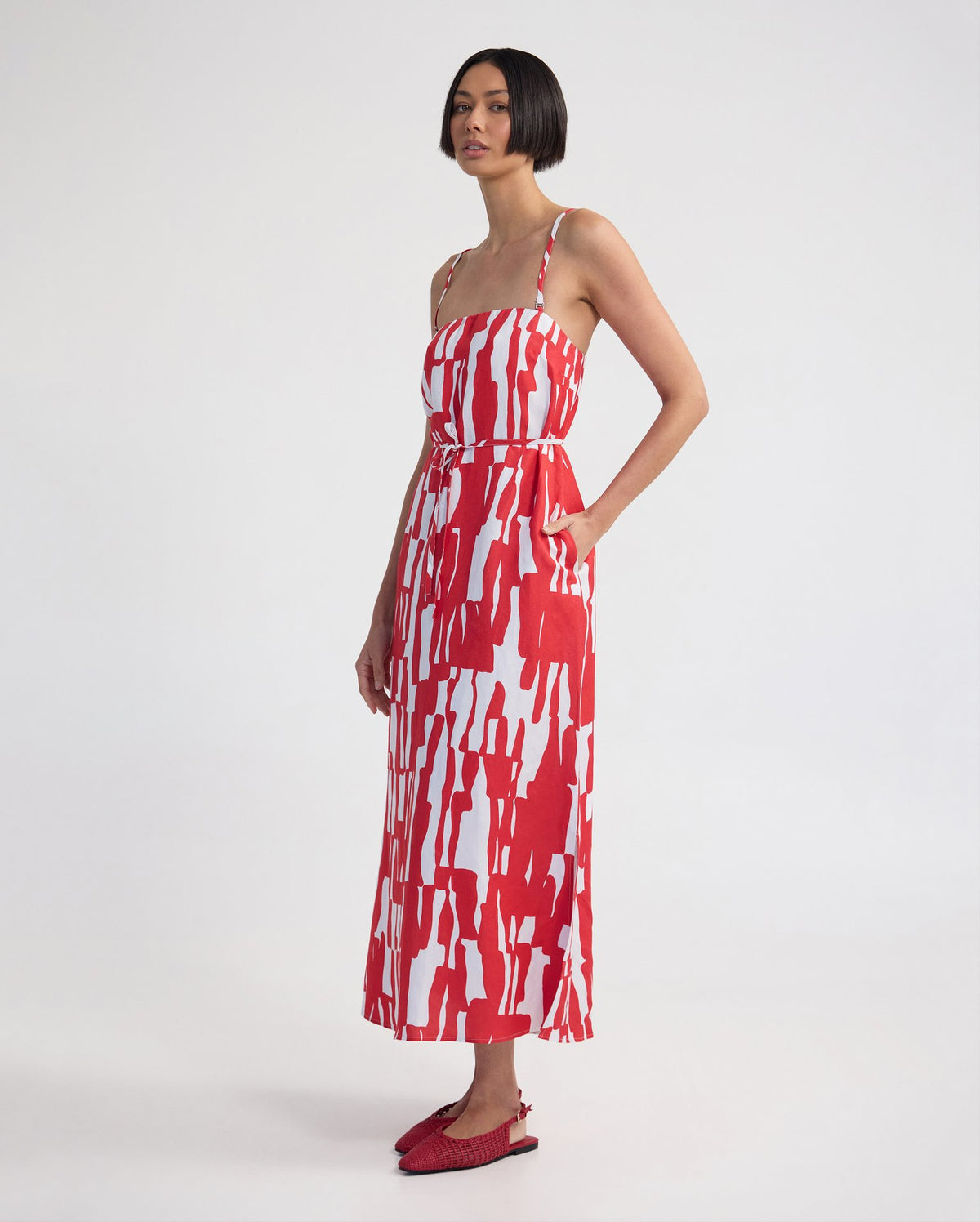 Cara Strapless Linen Printed Dress WOMENS DRESSES