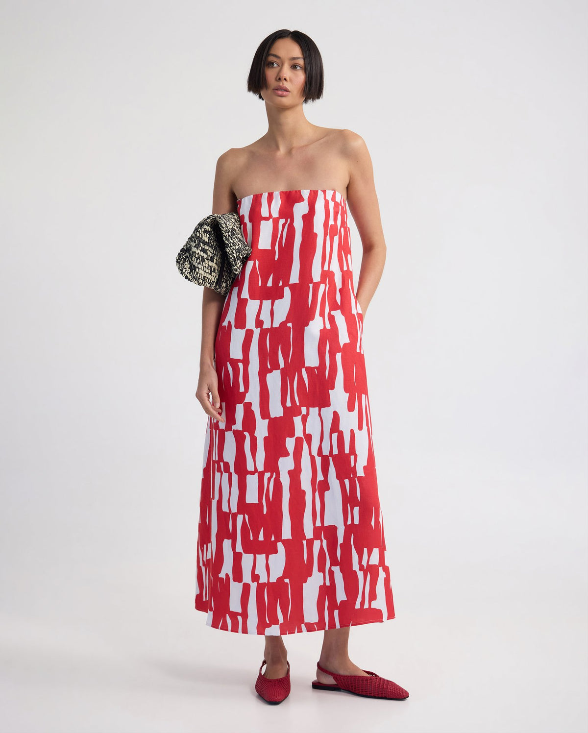 Cara Strapless Linen Printed Dress WOMENS DRESSES