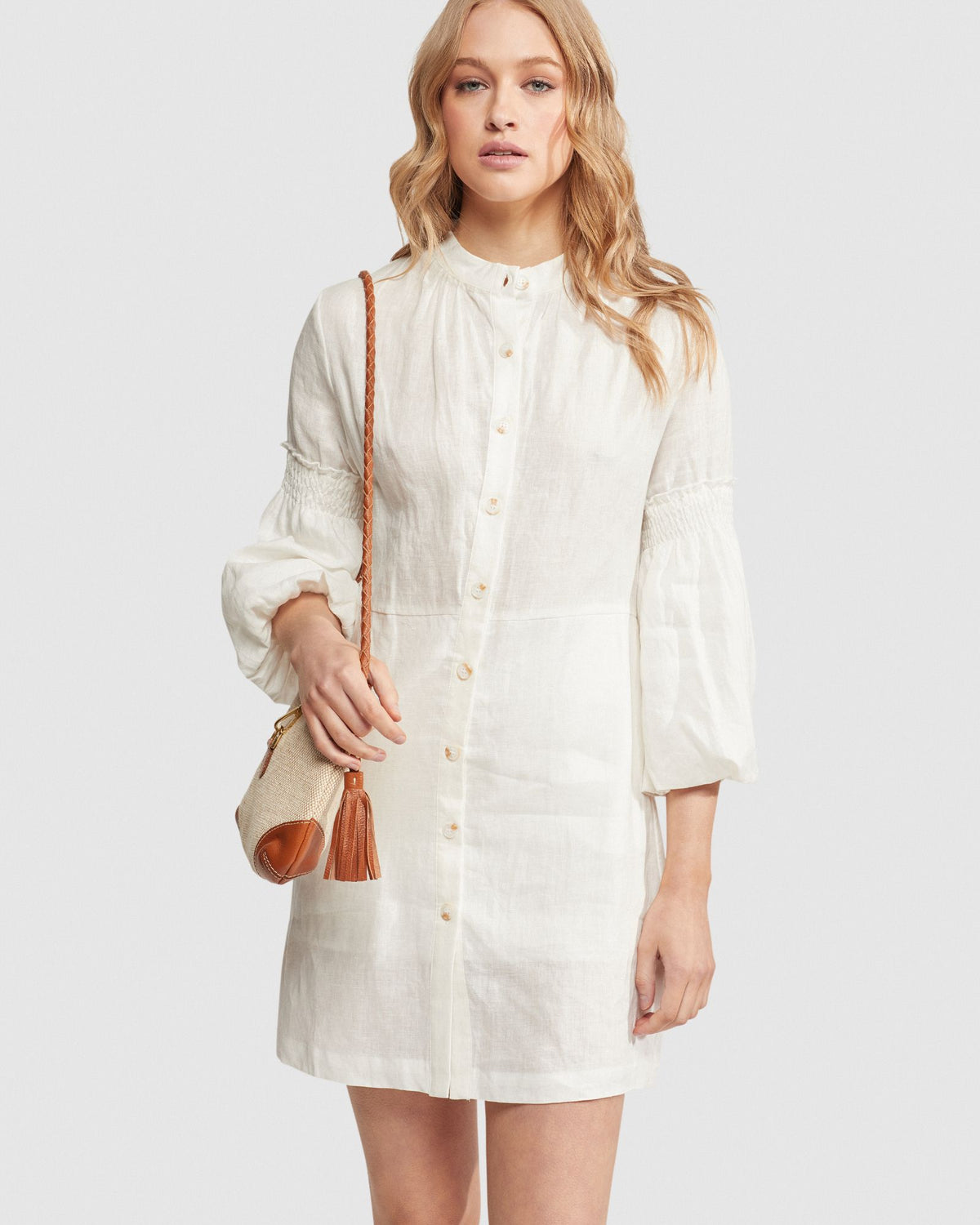Kiana Balloon Sleeve Linen Dress