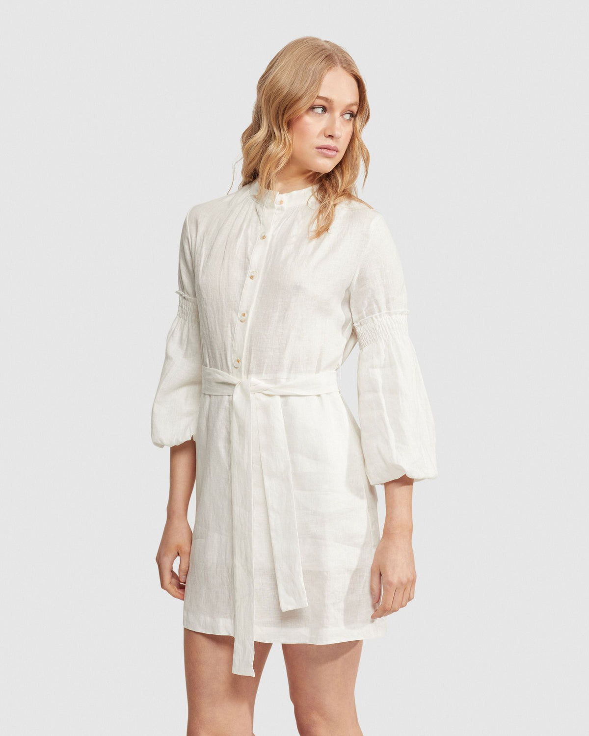 Kiana Balloon Sleeve Linen Dress