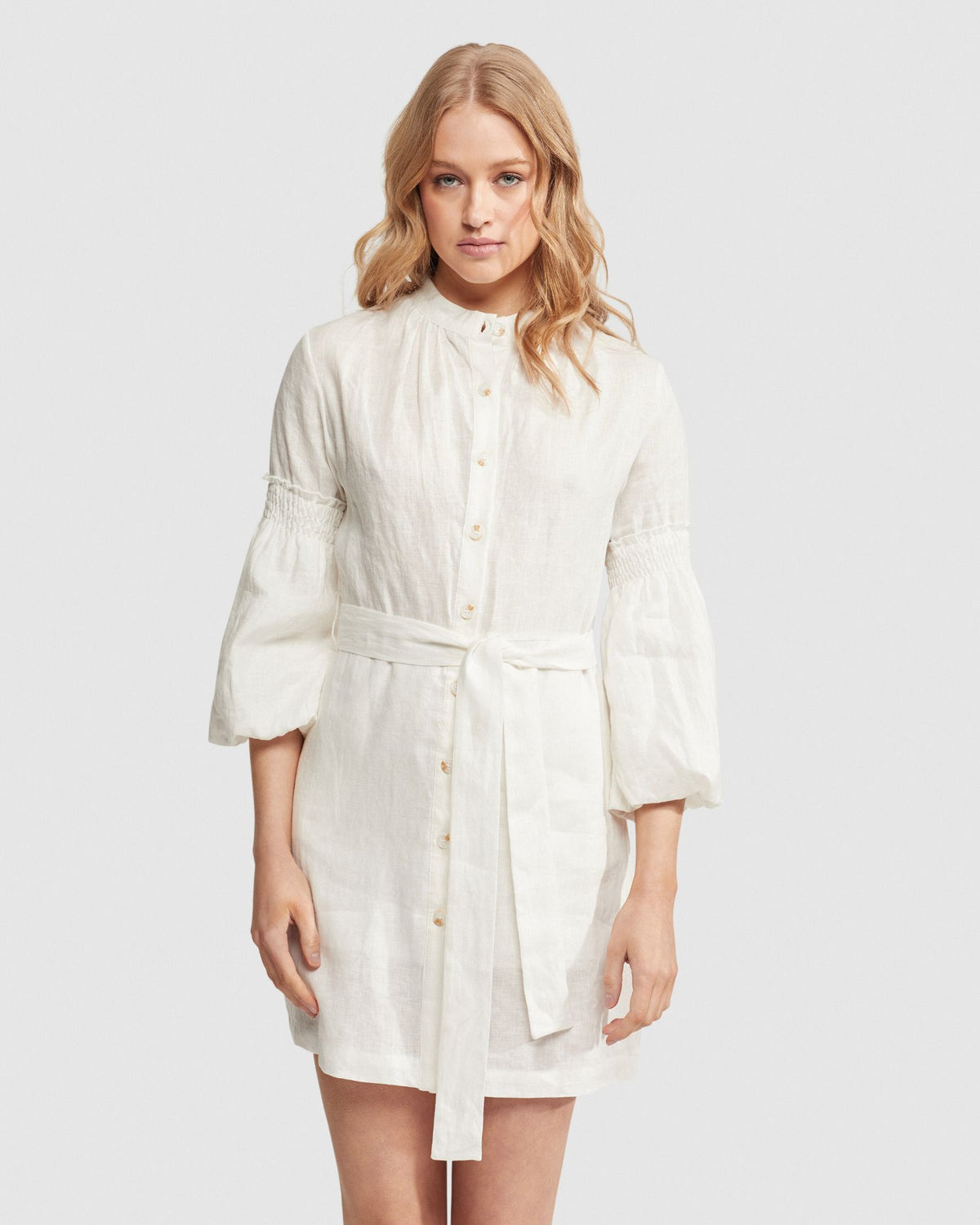 KIANA BALLOON SLEEVE LINEN DRESS WOMENS DRESSES
