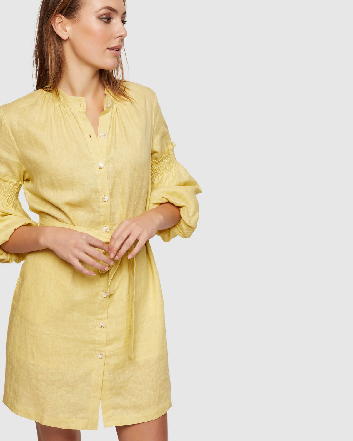KIANA BALLOON SLEEVE LINEN DRESS WOMENS DRESSES