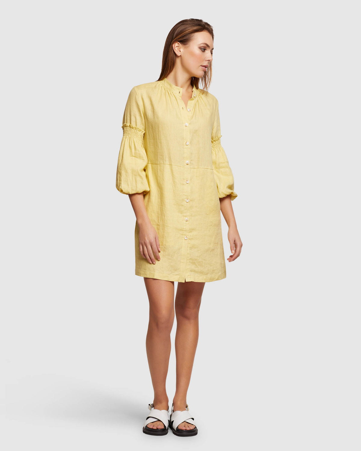 KIANA BALLOON SLEEVE LINEN DRESS WOMENS DRESSES