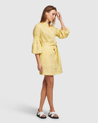 KIANA BALLOON SLEEVE LINEN DRESS WOMENS DRESSES