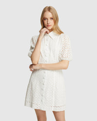 SHORE BRODERIE SHIRT DRESS WHITE