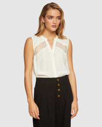 SOFIA LACE INSERT SLEEVELESS SHIRT