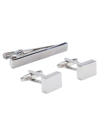 TIE PIN AND CUFFLINK SQUARE SET SILVER