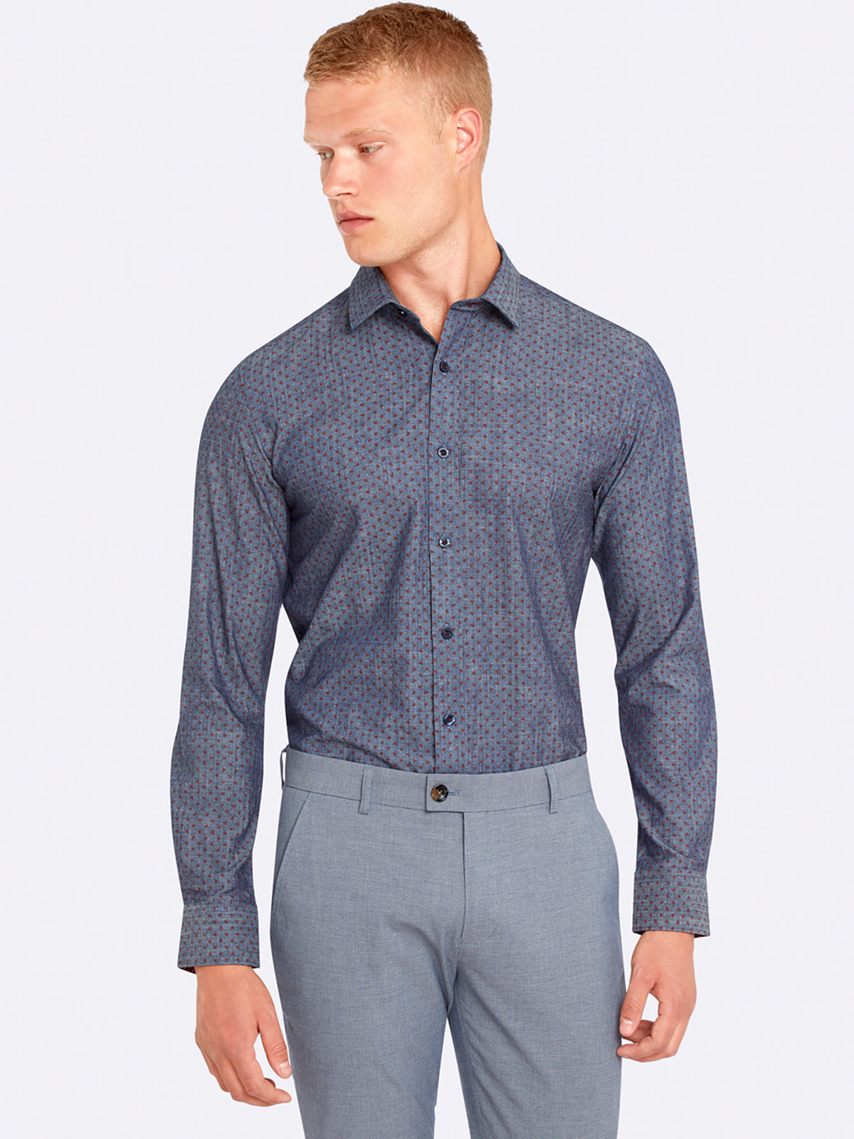 KENTON PRINTED LUX SHIRT RED/INDIGO