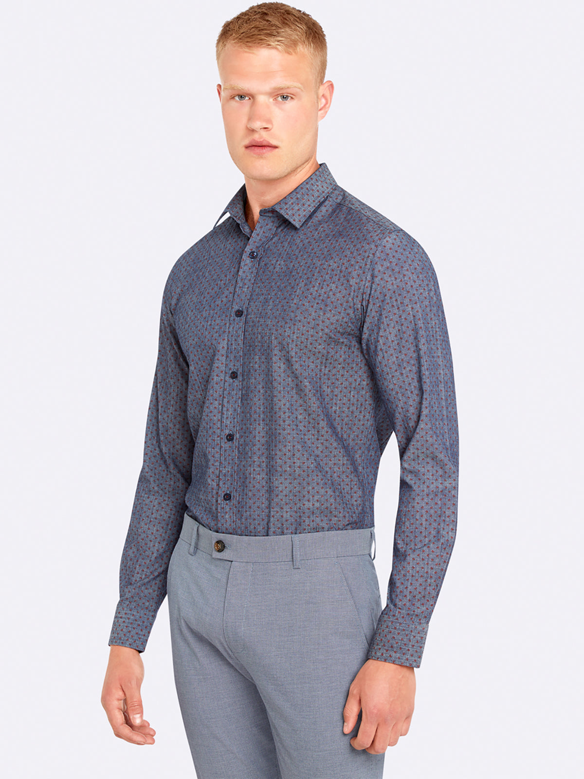 KENTON PRINTED LUX SHIRT RED/INDIGO