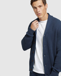 JED RIBBED BUTTON CARDIGAN MENS KNITWEAR