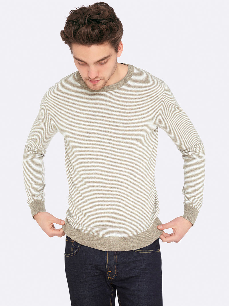 ROBBIE STRIPED KNIT PULLOVER GREY
