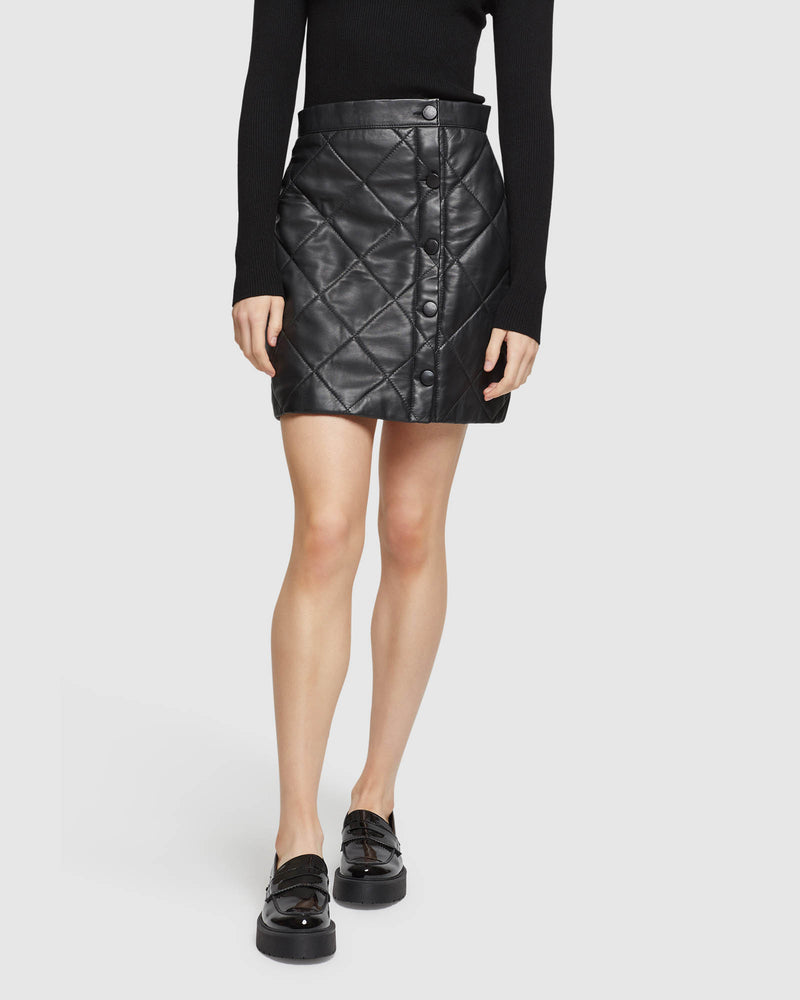 RONNIE QUILTED MINI LEATHER SKIRT WOMENS SKIRTS